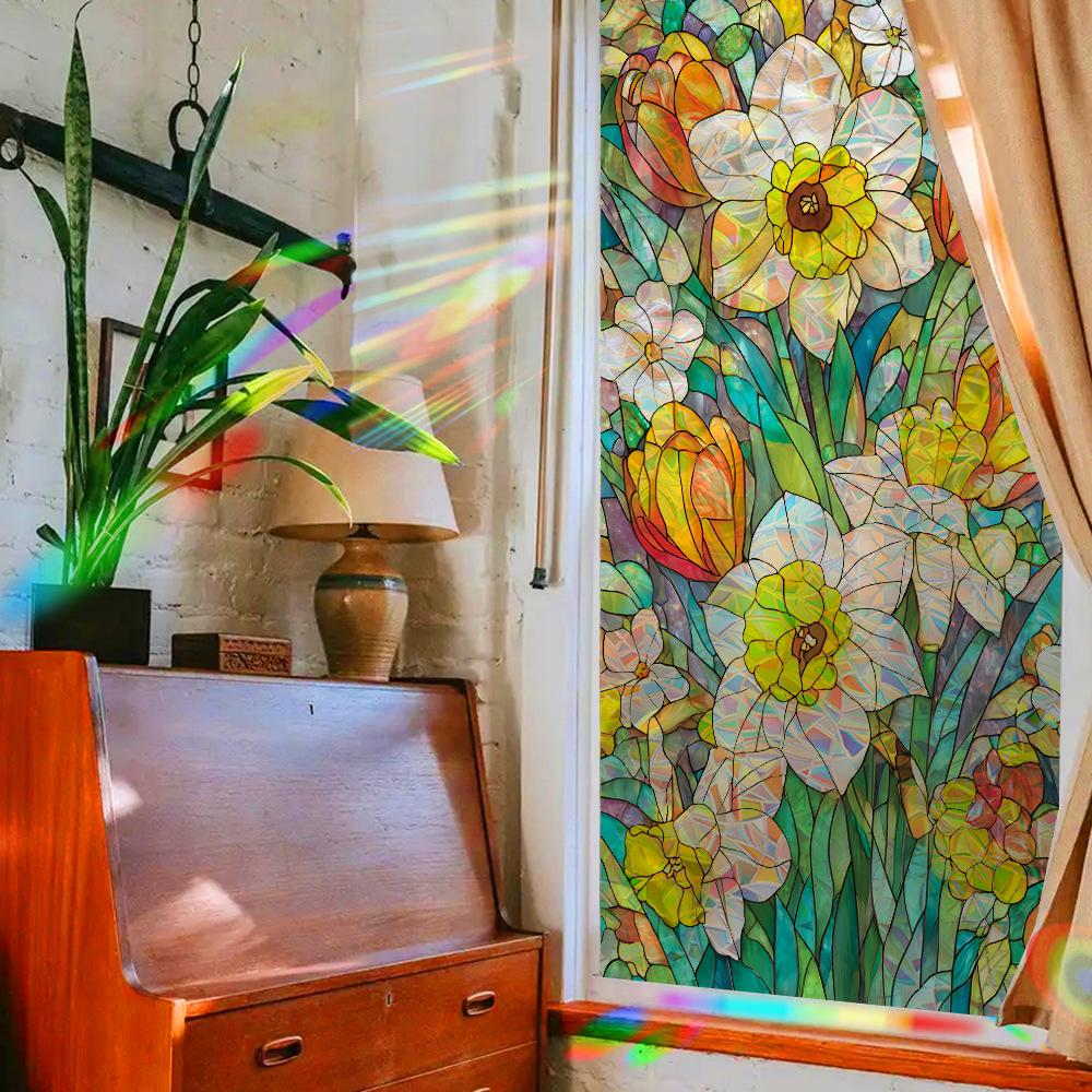 Laser-printed Vibrant Floral Designs Adorn Home Glass Doors and Windows with Electrostatic Stickers