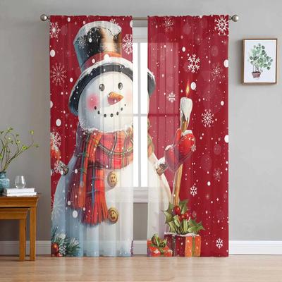 Weihnachten Schneemann Schneeflocke Rot Transparente Vorhänge zur Wohnzimmerdekoration Fenstervorhänge Küche Tüll Voile Vorhänge