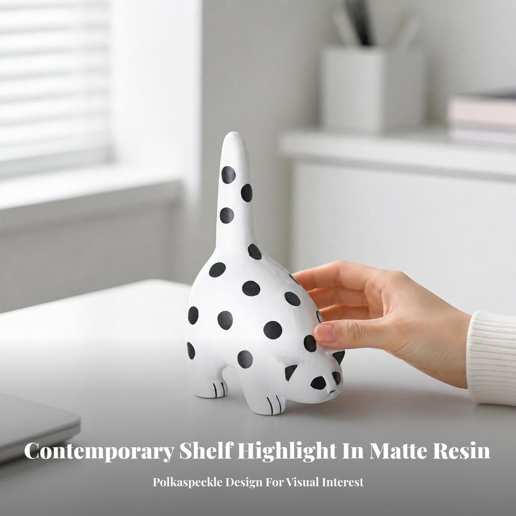 Cat Figurine Polka Dot Statue Decor Resin Cute for Tabletop, Bookshelf