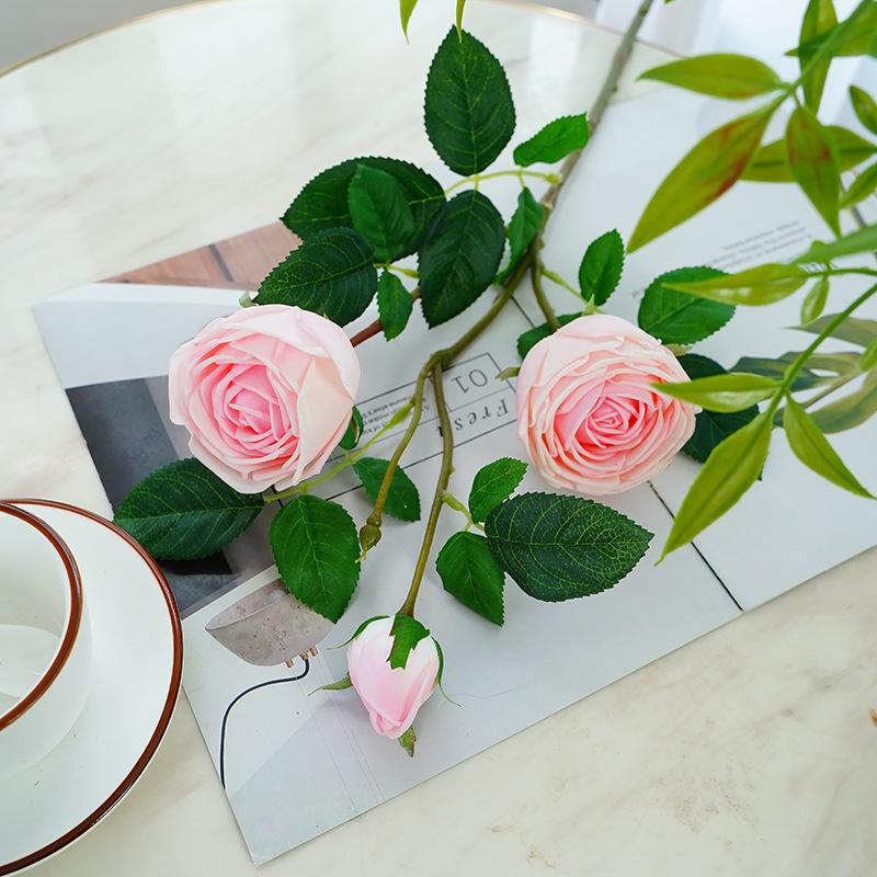 New 3-head moisturizing rose simulation flower wedding home living room decoration ornament