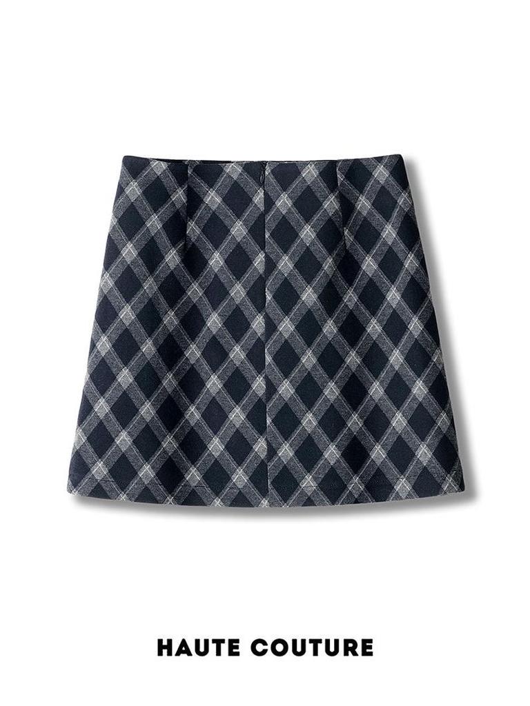 Women's Fashionable Retro Plaid Skirt - Autumn 2025 Style, Petite High Waist, Hip-Hugging Brown Slit Design