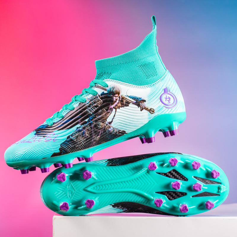 2025 New Black Wukong Series Large Size High-top Football Shoes Adult AG Long Nails TF Broken Nails Student Sneakers