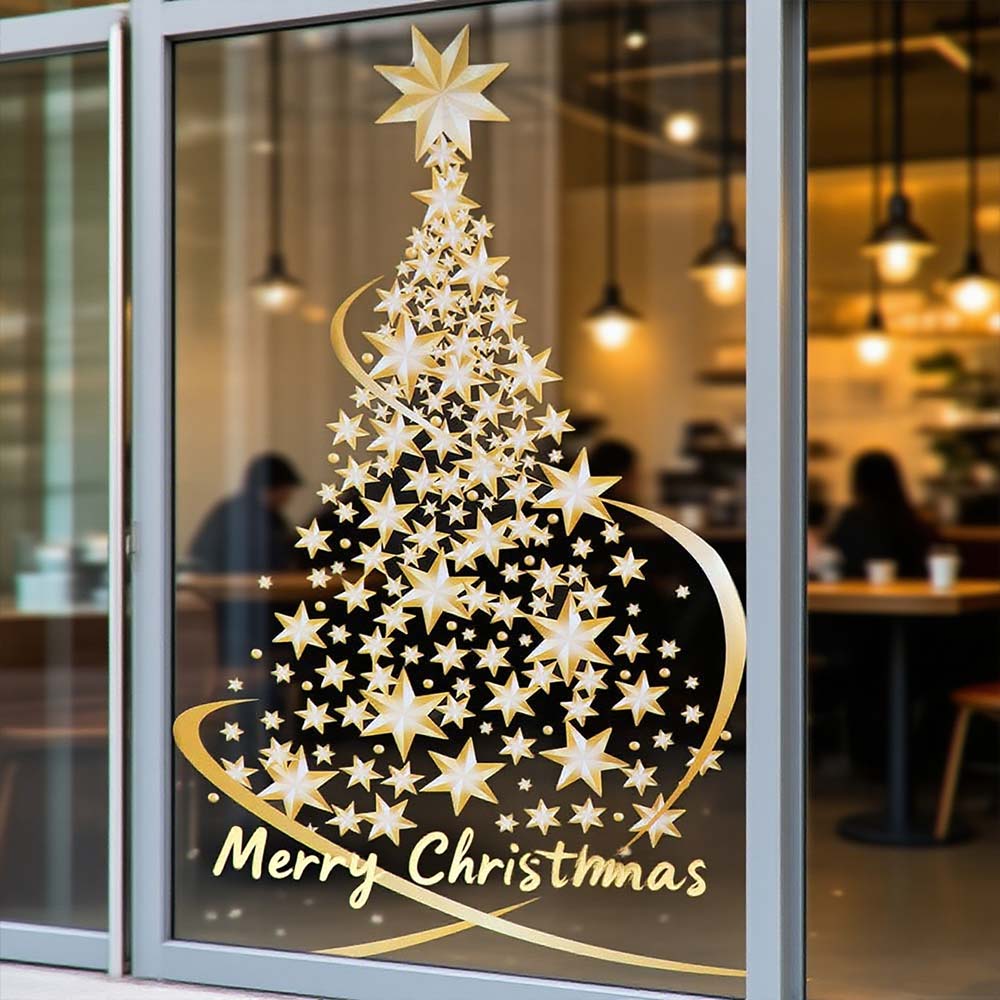 Home Decoration Large Christmas Tree Window Stickers Golden Creative Wallpaper Waterproof Removable Decor Mural Gift
