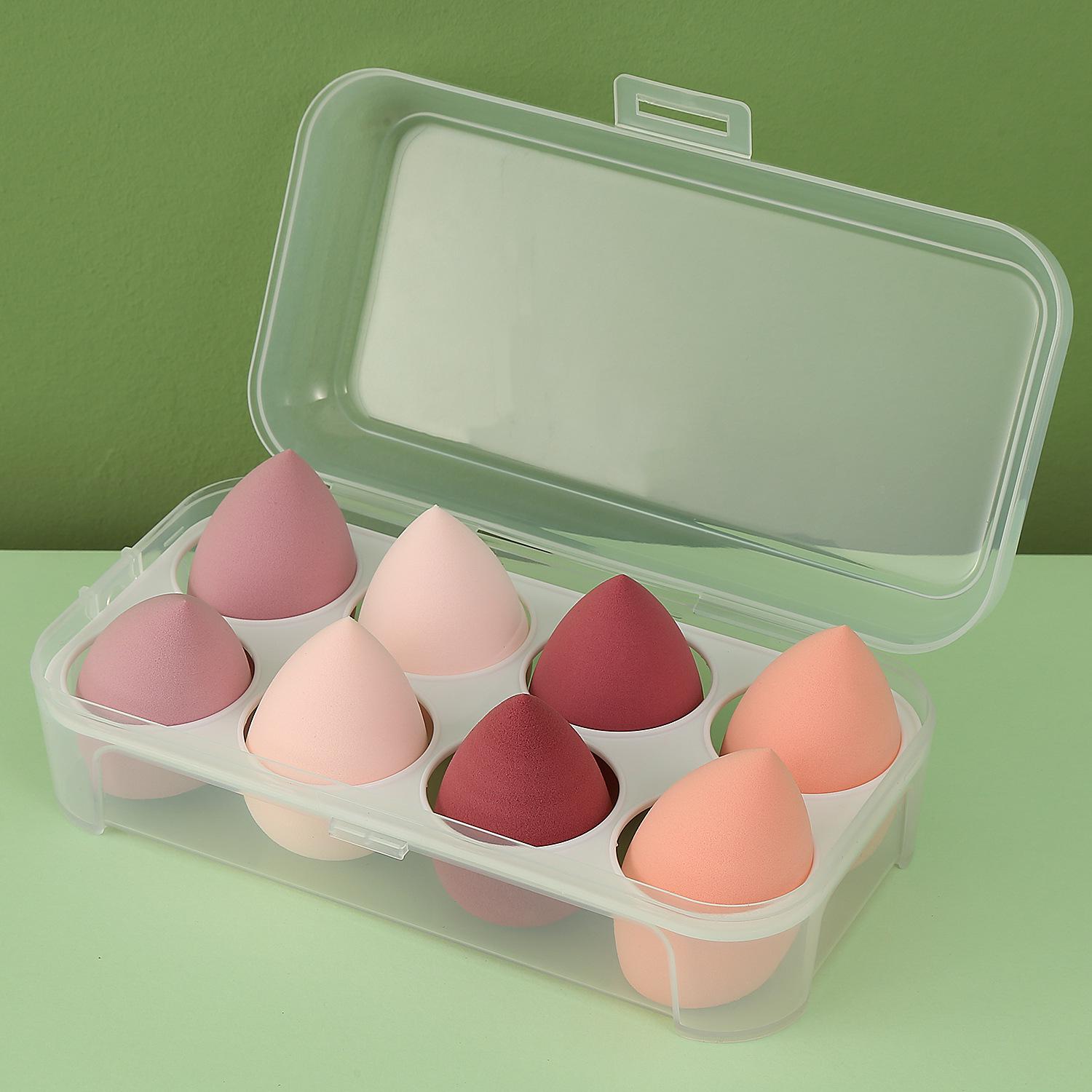 

A-Grade Makeup Sponge Set with 8-Compartment Box - Wet & Dry Use, Non-Powder-Absorbing Puffs Purple Set