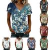 Women’s Casual V Neck Short Sleeve Floral Print T Shirt Top Soft Lightweight Relaxed Fit Summer Blouse for Daily Wear