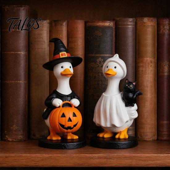 Talos Halloween Gås Figur, Heks Hat Harpiks Ornament, Sød Spøgelse Statue til Bordplade Kaminhylde Feriedekoration