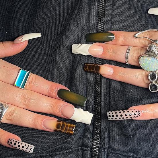 1 Conjunto de Unhas Postiças Femininas com Cola Amêndoa Ponta Francesa Unhas Falsas Adesivas Reutilizáveis Cobertura Total Cola em Unhas Postiças Decoração