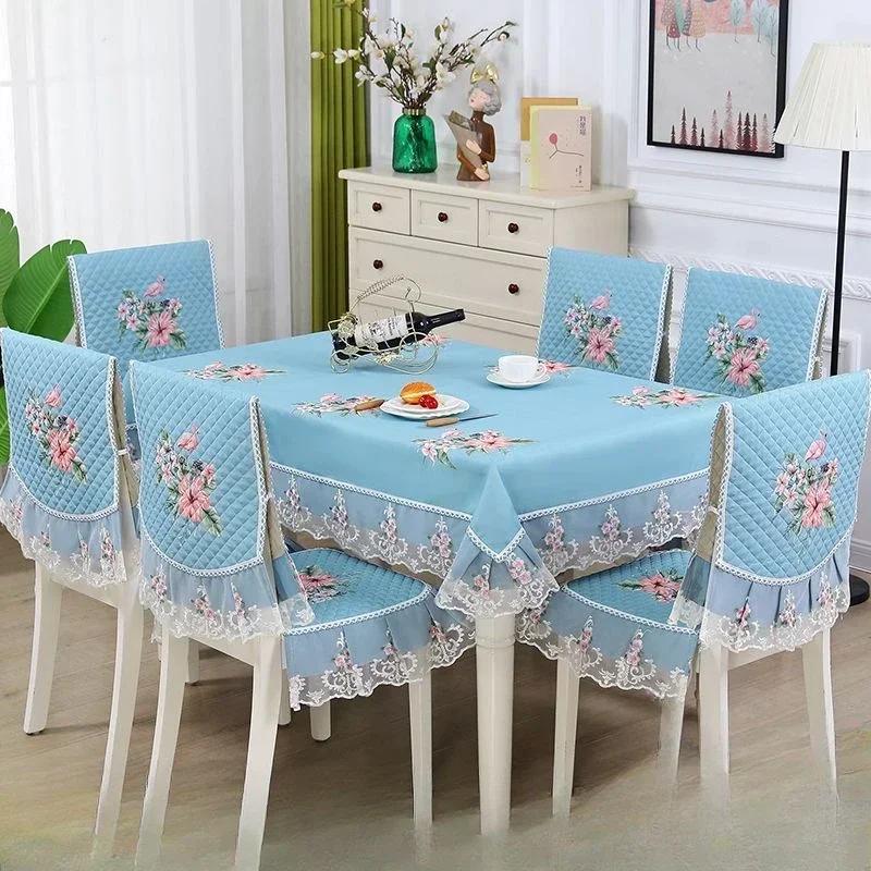 Light Luxury Wave Lace Stolsöverdrag Förtjockad Matbordsduk Kudde Europeisk stil Stor blomma Bordsduk Stolsöverdrag