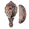 Vintage Folding Hand Mirror with Carved Comb Portable Travel Long Handle Metal Makeup Mirror Women Decorative Handheld Desk Vanity Mirror