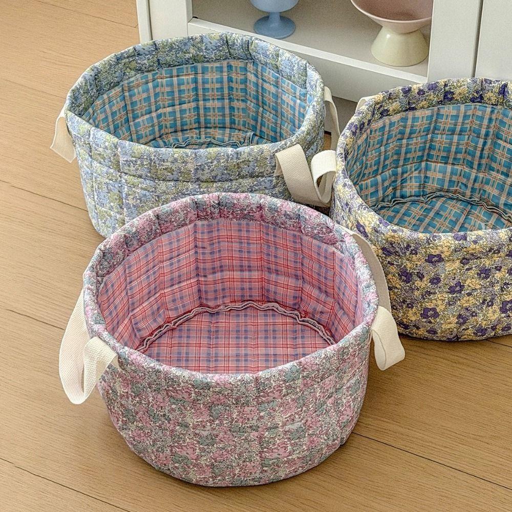 Collapsible Quilted Storage Basket Large Capacity Flower Pattern Storage Basket  Bedroom