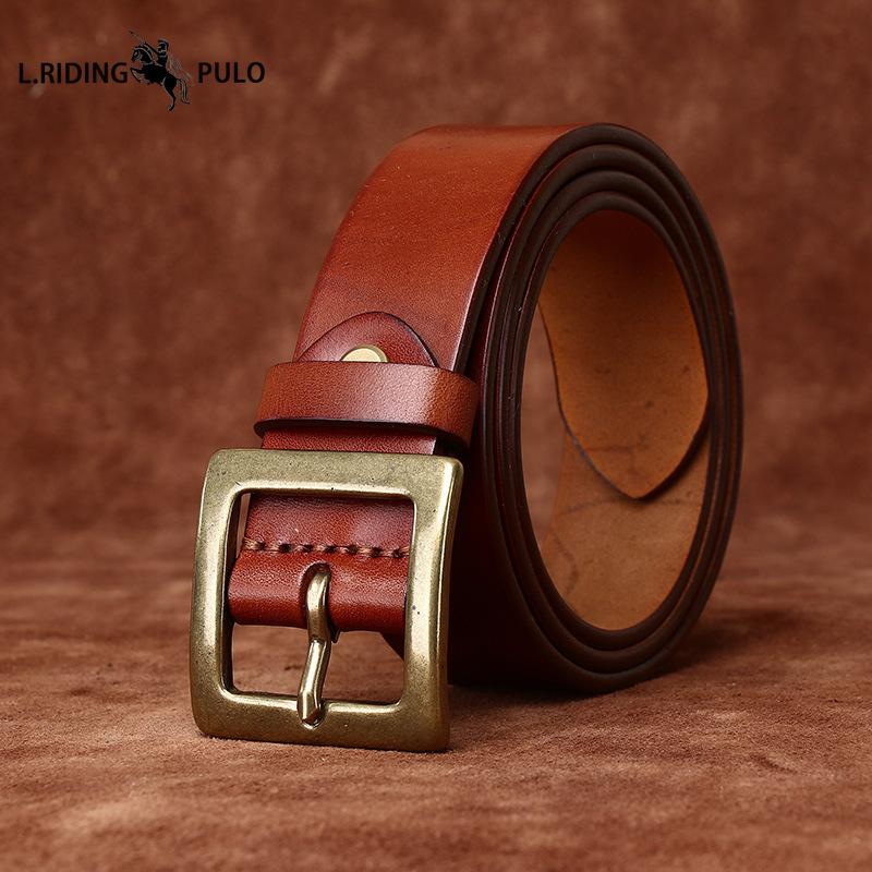 Retro Minimalistischer Glänzender Vollnarben Rindsleder Gürtel für Herren, Echtes Leder, Dornschließe, Lässig und Vielseitig Neuer Stil
