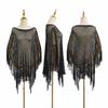 Through Hollow Out Pareo Solid Color Tassels Shawls Sexy Long Sleeve Cover Up  for Women