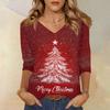 Women's T Shirt CHristmas Print 3/4 Sleeve Daily Weekend Fashion Basic V- Neck Regular Top