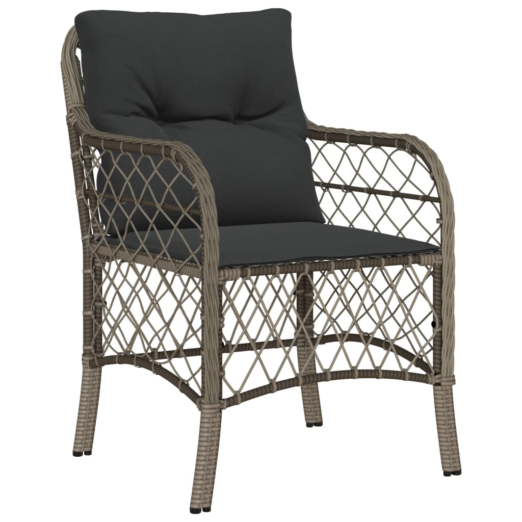 Vidaxl 3-Cz. Bistro Furniture Set with Cushions, Grey, Poly Rattan
