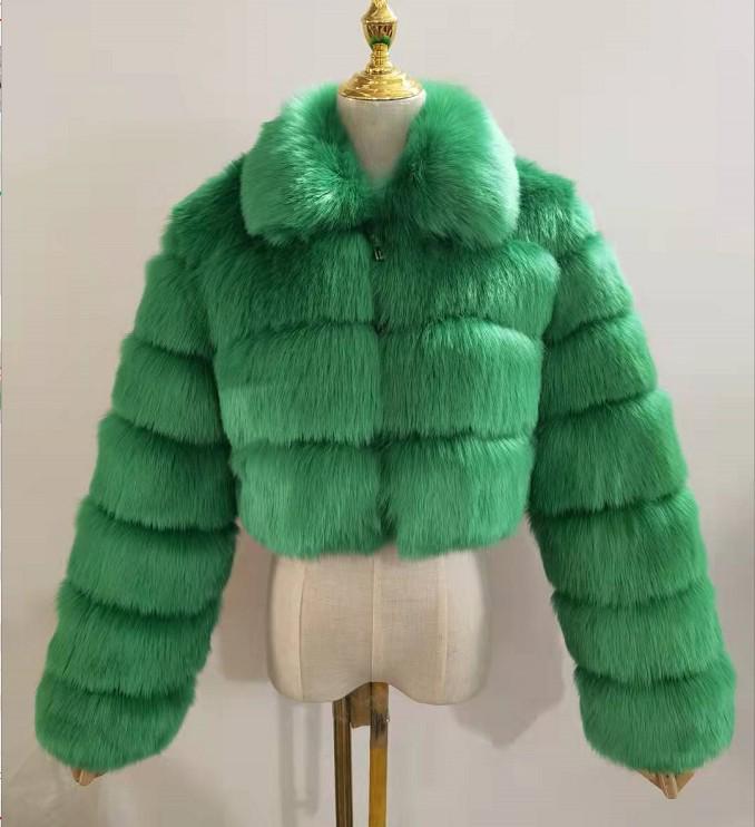 Cappotto da donna in finta pelliccia di volpe europea, Patchwork, Manica lunga