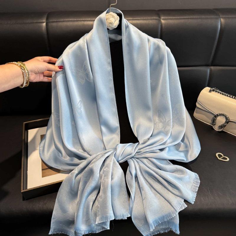 New Spring and Summer Silver Silk Shawl Outer Silk Scarf High Fashion Long Scarf Shawl Beach Scarf Scarf