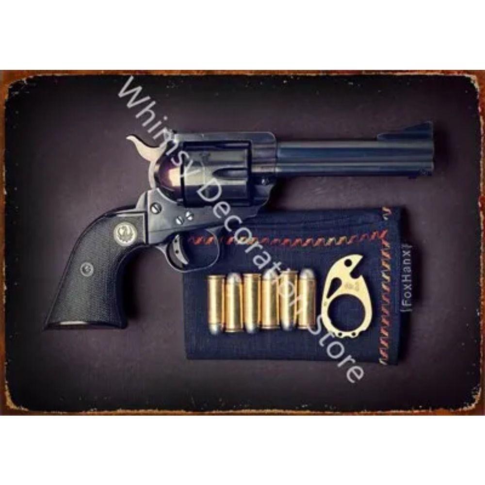Retro Pistol Tin Sign Metal Wall Art for Home Bar Club Decor