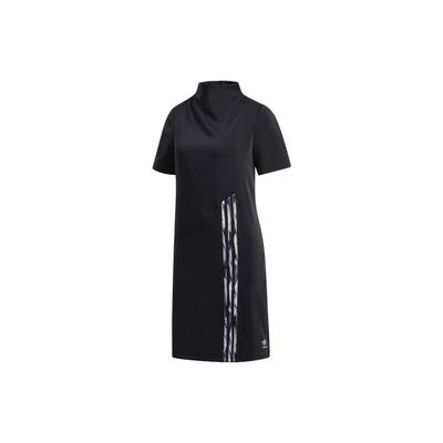 Originals X Danielle Striped Casual Stand Collar Sports Short Sleeve Dress Women Dresses Black FN2782
