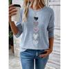 Top da Donna Stampa Cuori Girocollo Manica Lunga T-shirt Autunno Casual Slim Pullover Top a Manica Lunga da Donna
