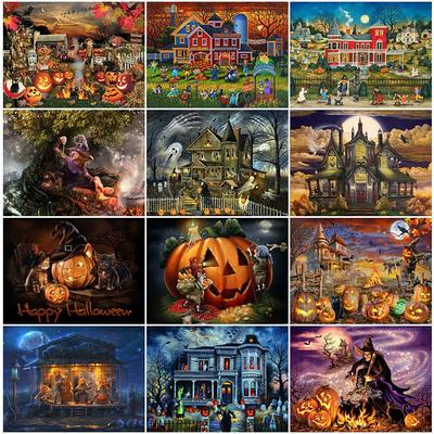 Diamentowe malowanie Halloween pełne diamentowe kwadraciki kreskówka haft krzyżykowy zestaw do szycia dynia Rhinestone obraz ozdobny