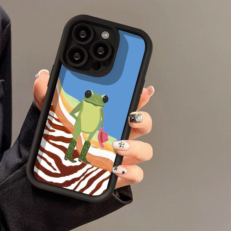 

Милый чехол с цветами для iPhone 16 Pro Чехол iPhone 13 11 14 15 12 17 Pro Max 16E XR 7 8 Plus SE Чехол с мультяшной лягушкой iPhone 7 чёрный