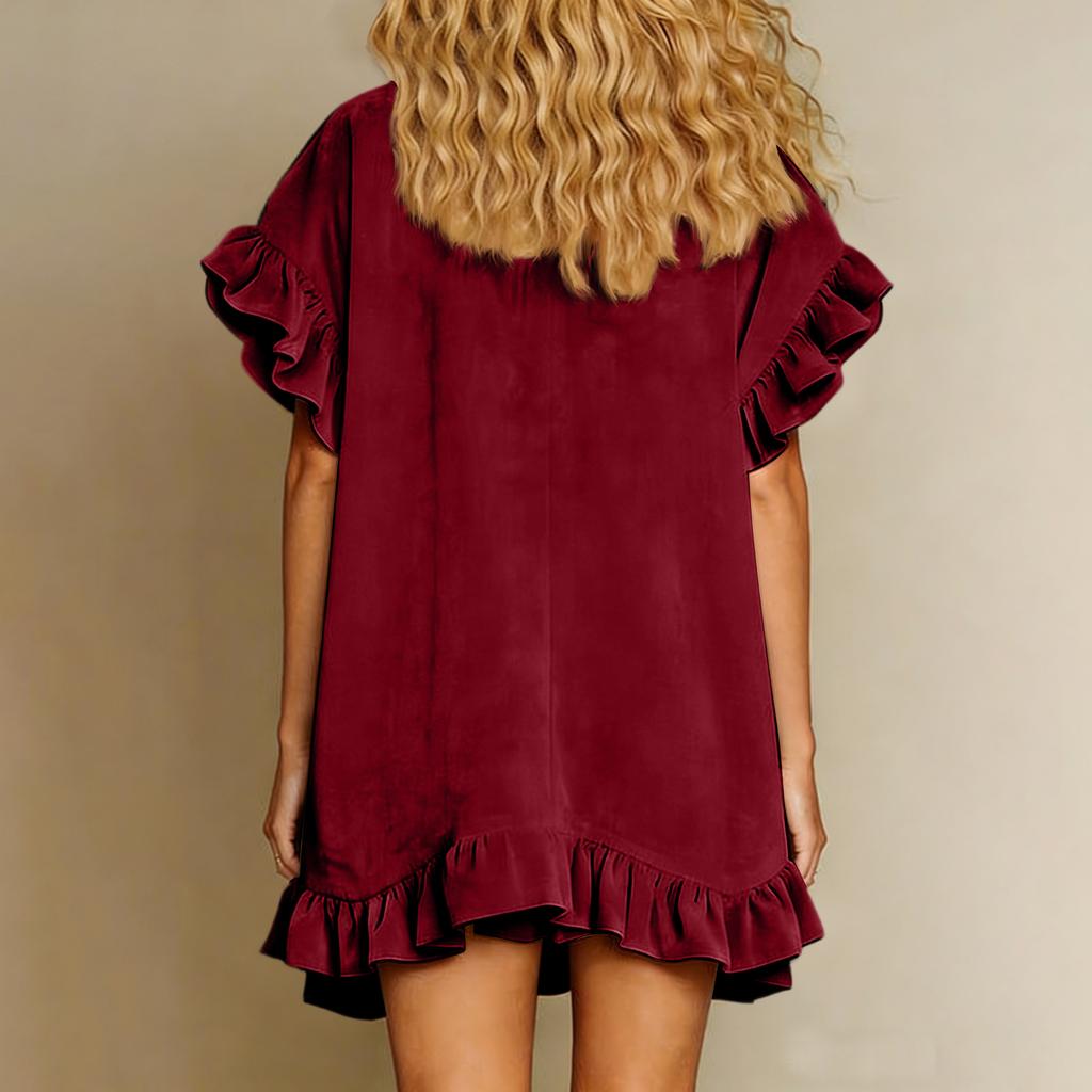 Women's Color Gold Velvet Short Sleeved Double Pocket Zipper Leaf Sleeve