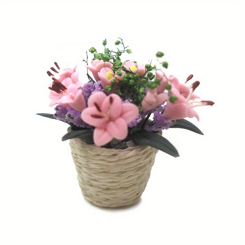 1:12 Miniature Clay Flower Mini Potted Plant Lily Flower Flowerpot Decor Bonsai Model Garden Home Ornament Furniture