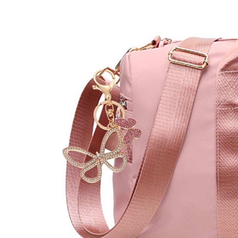 Delicate Butterfly Pendant Keychain Stylish Rhinestones Key Rings Colorful Key Chain Adornment for Fashion Lovers
