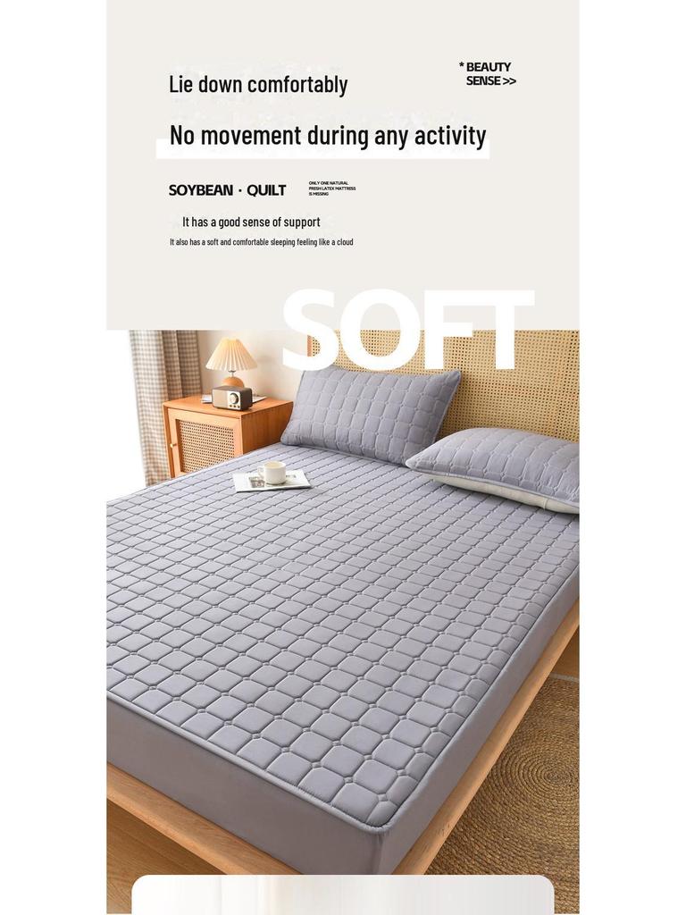 Thickened Brushed Non-Slip Waterproof Quilted Mattress Cover, for Autumn and Winter Warmth and Protection.