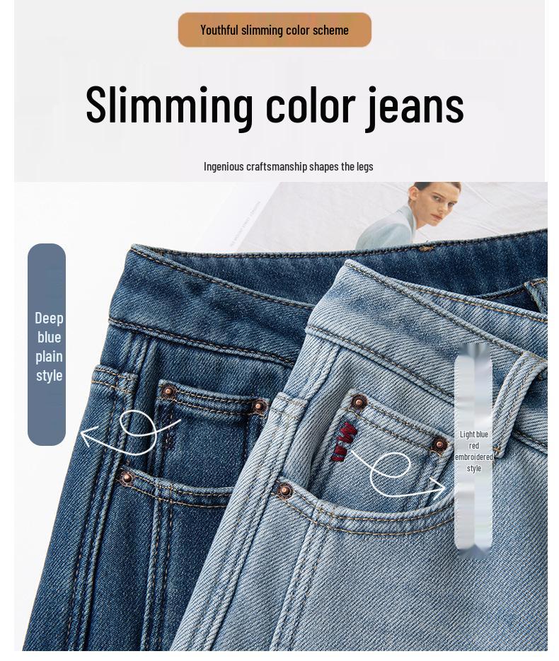 Women's Sickle Jeans 2025 Autumn/Winter High Waist Slimming Wide-Leg Pants with Velvet Lining