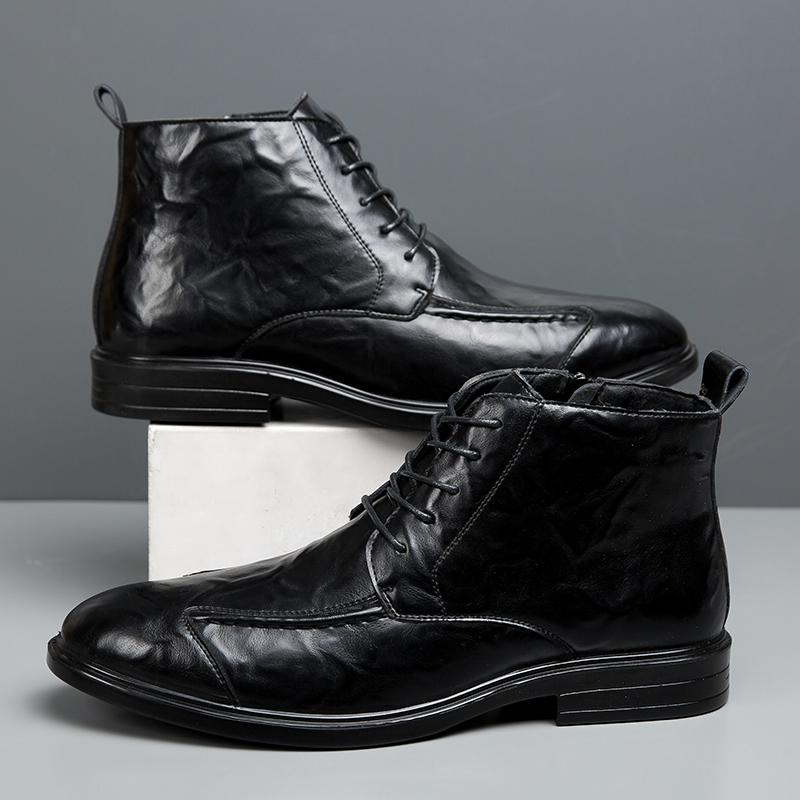 Herrenstiefel im Vintage-Stil Mode Botines Reißverschluss Schnürstiefel Klassische Business-Kleiderschuhe Vielseitige Leder Herren Freizeitschuhe