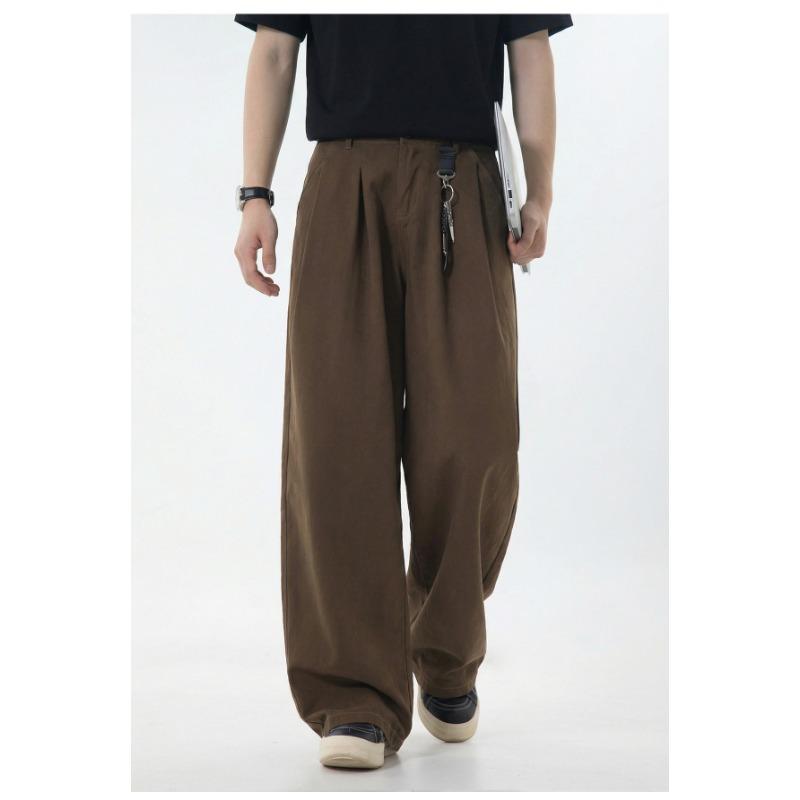 Heren Katoenen Casual Broek Losse Rechte Pijp Dubbele Plooizakken