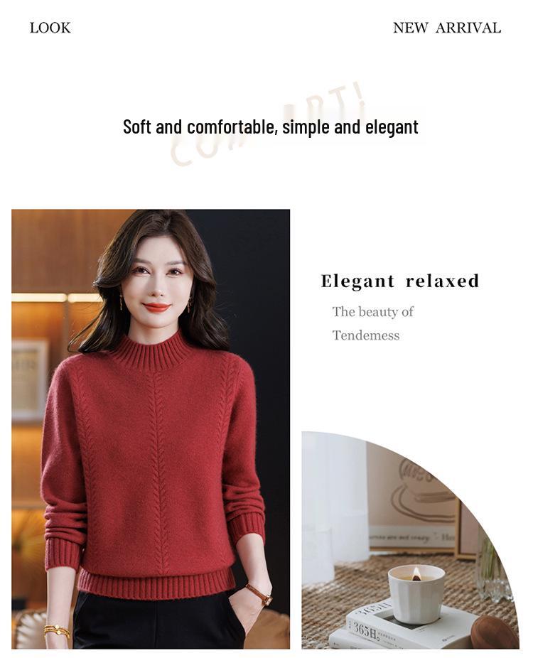 Maternity 100% Pure Wool Autumn/Winter Sweater for Women, Half-High Neck, Thickened Plain Color Base Layer for Middle-Aged & Elderly.