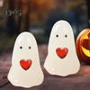 1/2Pcs Love Heart Ghost Figurine Glow-in-the-dark Little Ghost Ornament Halloween Miniature White Ghost Statue Garden Desktop Decoration Ornament