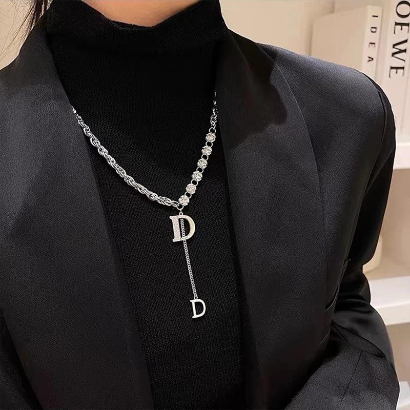 JMXD-Diamond D letter necklace, stylish and simple, collarbone chain female, necklace