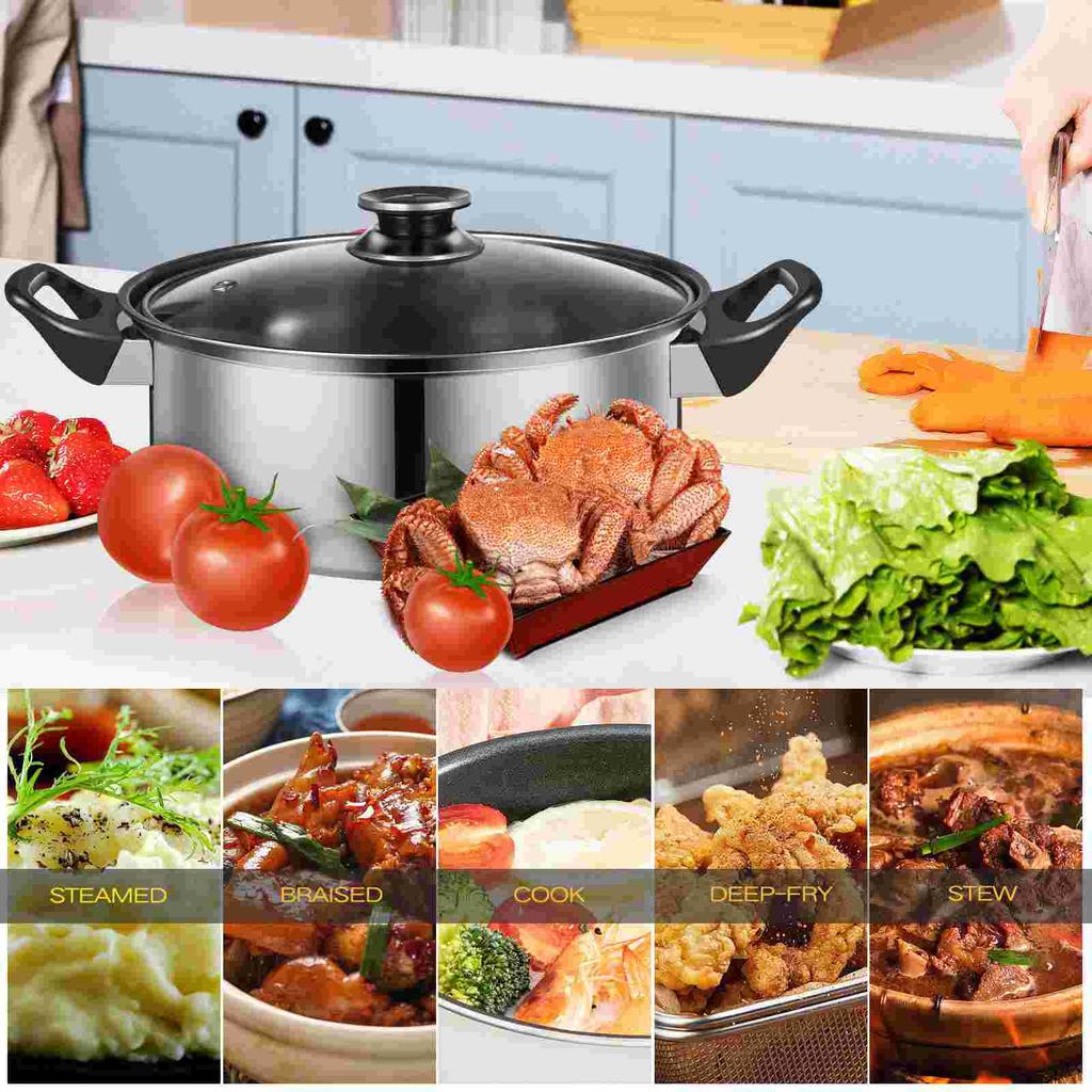 12 Pcs Stainless Steel Pot 12-piece Set Black Handle Milk Soup Frying Pan (black Non-stick) Pots Cookware Saucepan Griddle Pans