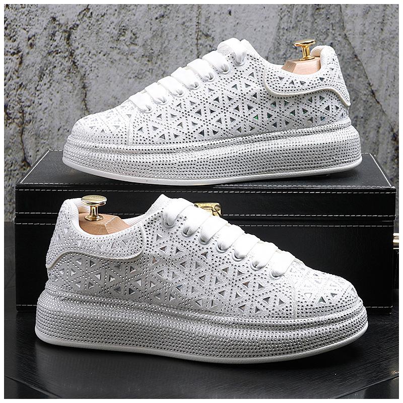 Luxusní jarní designová móda Pánské červeno-černé boty na platformě s kamínky Ležérní ploché mokasíny Pánské tenisky