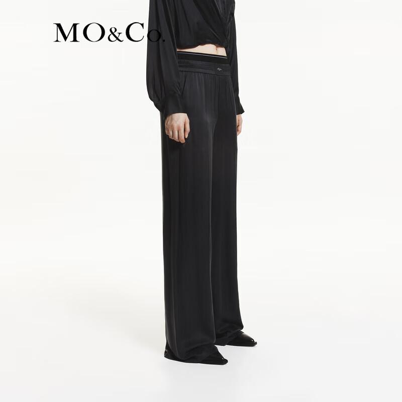 MO&Co. High-Waisted Silk Blend Wide-Leg Casual Pants