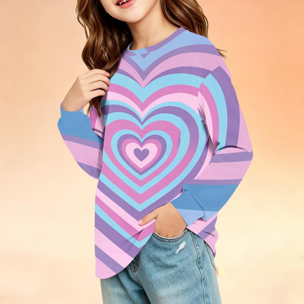 Kids Long Sleeve Printed Round Neck T-Shirt with Pocket Casual Top