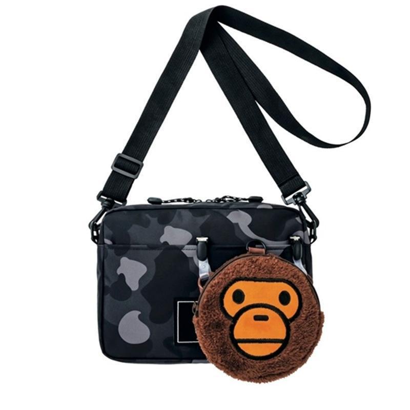 Japanese Ape Man Camouflage Phone & Crossbody Bag with Plush Monkey Head Coin Purse Set