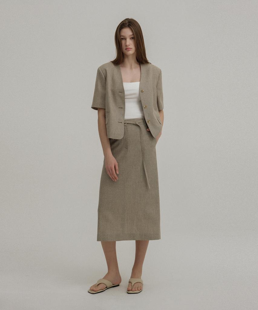 Avamolly Belted H-Line Long Sk (Beige)