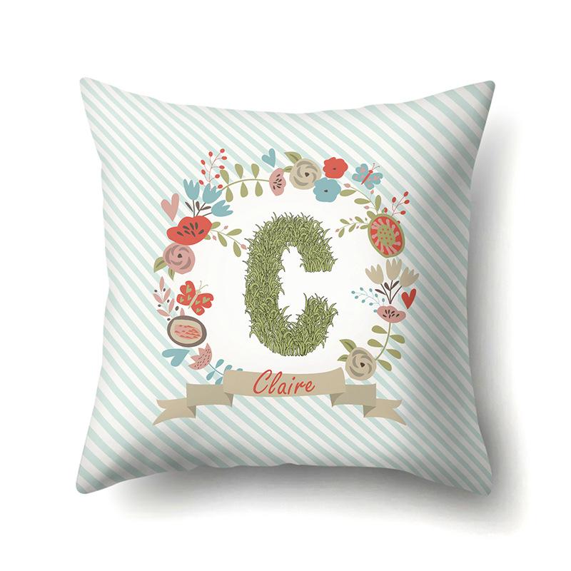 Polyester Pillowcase Car Decoration Home 26 English Letters Plant Wavy Print Pillowcase