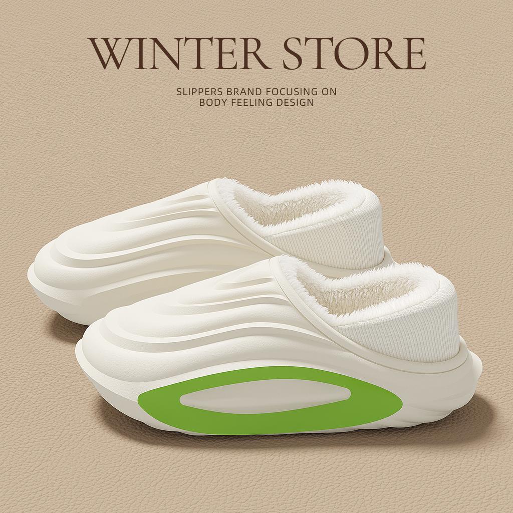 Waterproof cotton slippers, winter bag and indoor home non-slip thick-soled warm and velvet cotton shoes for outer wear.