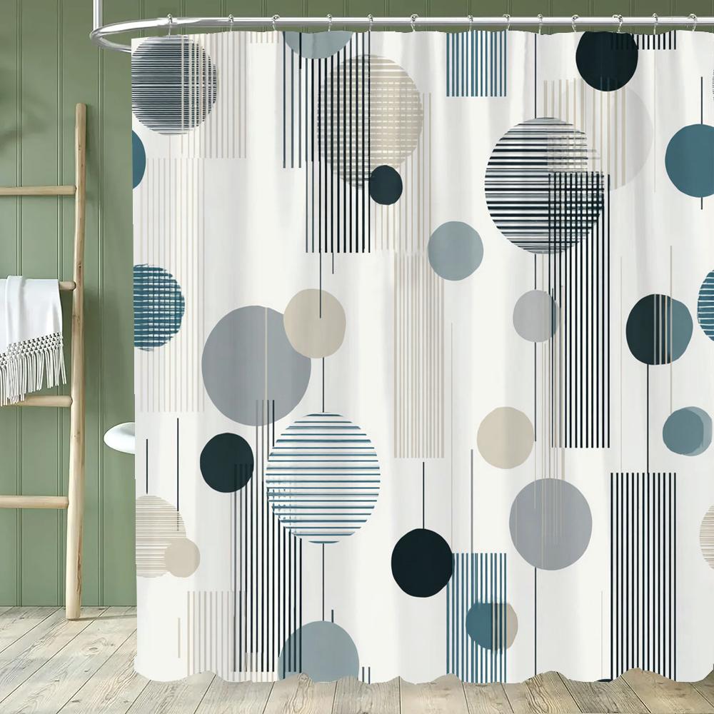 Modern Minimalist Geometrical Pattern Shower Curtain,Polyester Fabric Washable Bathroom Curtains,Home Decoration With Hooks