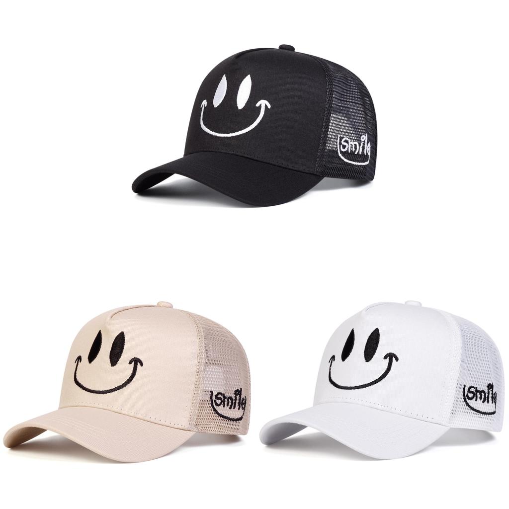 Cotton Blend Baseball Cap With Smiling Embroidery For Summer Casual Wear