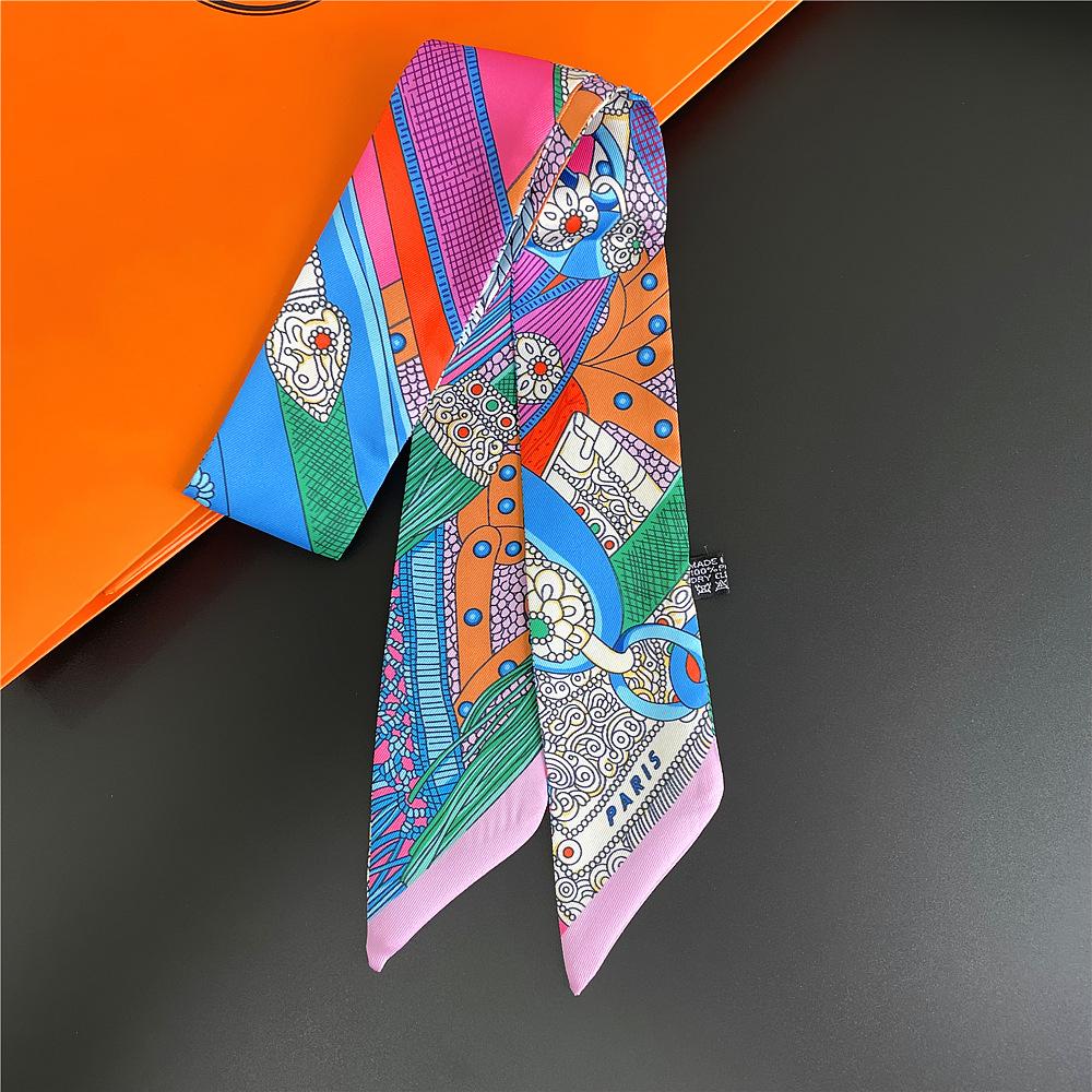 Fashion Women Hair Scarf 2024 New Brand Design Luxury Silk Scarf Fashion Print Headband Skinny Bag Scarves Neckerchief