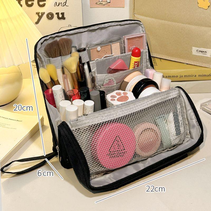 Large Capacity Women's Portable Vertical Cosmetic Bag with Multilayer Storage for Skincare and Travel