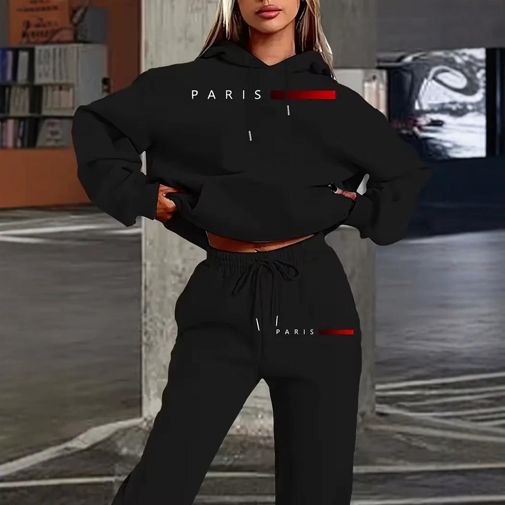 European and American Women's Clothing Autumn and Winter New Fashion Casual 1D Printing Loose Women's Hooded Sweater Set