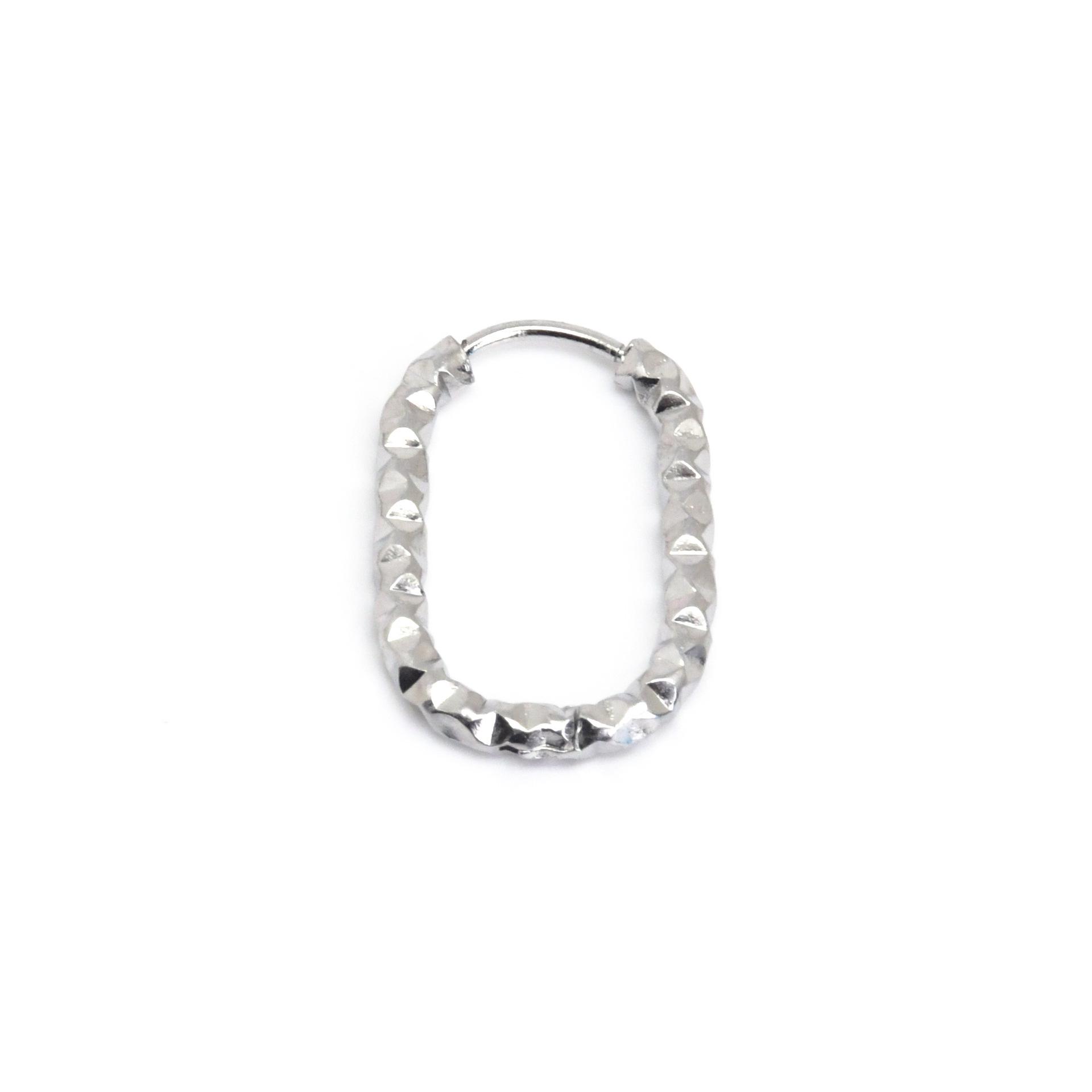 Hammered Texture Geometric Stainless Steel Hoop Earrings - Fashionable Retro Oval Ear Cuffs for Women