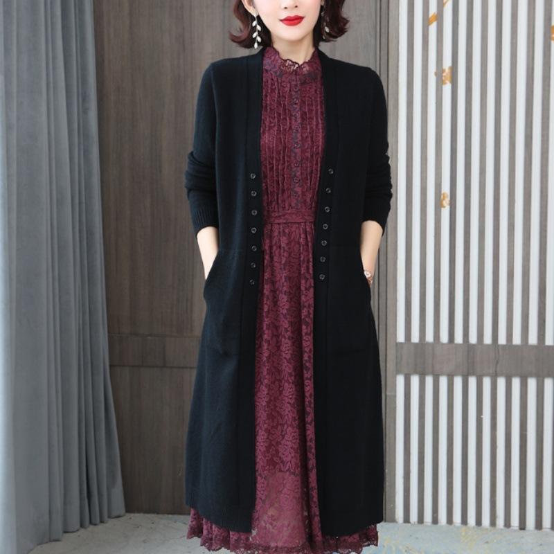 

Вязаный длинный жакет на осень и зиму, свободный и модный, однотонный, больших размеров, женские свитера One size чёрный